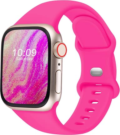 CREFORT Sport Bands Compatible with Apple Watch 46mm 38mm 40mm 41mm 42mm 44mm 45mm 49mm for Women Men, Soft Silicone Accessory Strap Wristband for iWatch Series 11 10 9 8 7 6 5 4 3 2 1 SE Ultra Hot Pink - Image 2