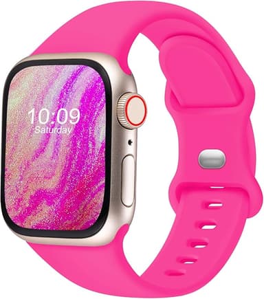 CREFORT Sport Bands Compatible with Apple Watch 46mm 38mm 40mm 41mm 42mm 44mm 45mm 49mm for Women Men, Soft Silicone Accessory Strap Wristband for iWatch Series 11 10 9 8 7 6 5 4 3 2 1 SE Ultra Hot Pink - Image 1