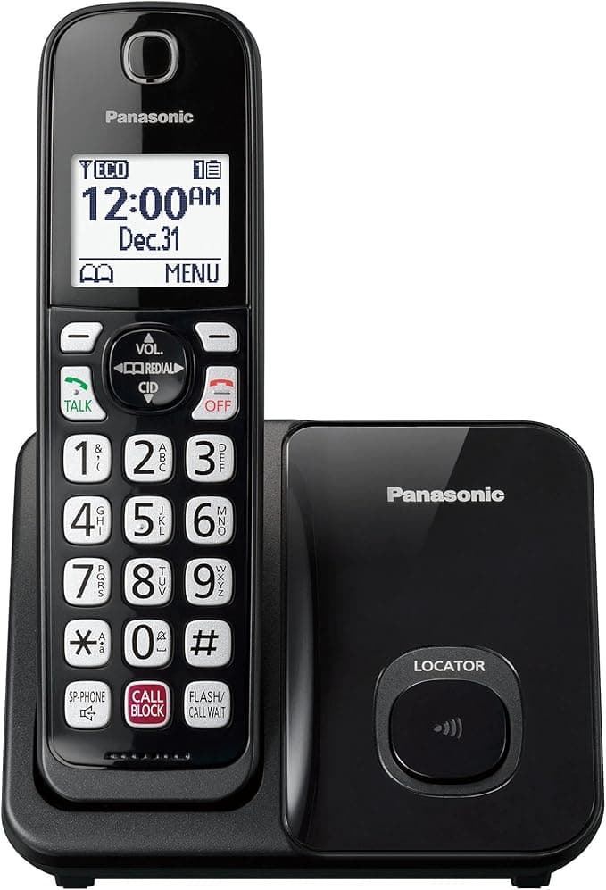 Panasonic Cordless Phone with Advanced Call Block, Bilingual Caller ID, Easy to Read Large High-Contrast Display, Expandable System with 1 Handset, Home Phone - KX-TGD810B (Black - Image 1