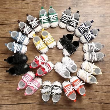 xioqen Unisex Baby Boys Girls Shoes, Newborn Infant Non-Slip Canvas Denim High Top Sneakers, Toddler First Walkers Shoes (01/Light Pink, 6-12 Months - Image 5