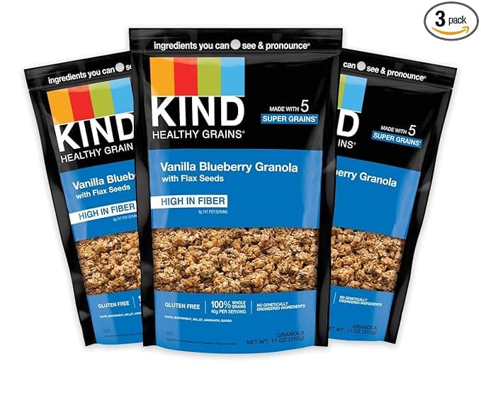 KIND Healthy Grains, Vanilla Blueberry Granola with Flax Seeds, Healthy Snacks, Gluten Free, 100% Whole Grains, 5g Protein, 11oz, 3 Count - Image 1