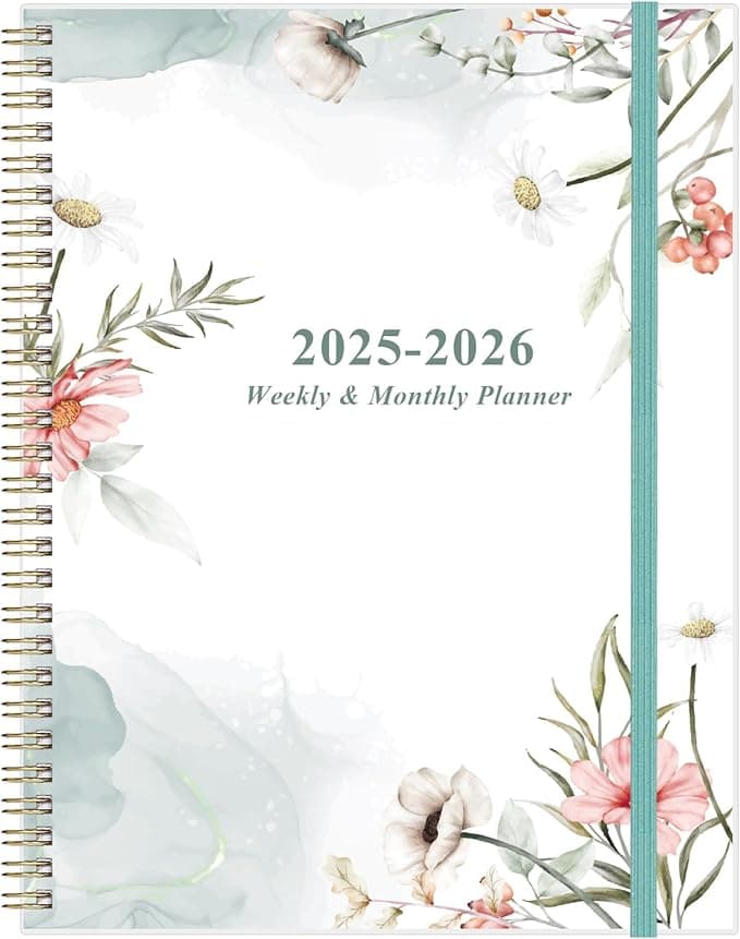 Planner 2025-2026 - 8.5" x 11" Weekly Monthly Planners from July 2025 to June 2026, Acacemic Year Planner with 12 Monthly Tabs, Inner Pocket, Elastic Closure, Pink Flower - Image 1