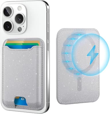 TopMade for Magsafe Wallet, Sparkle Magnetic Card Holder for iPhone 17, iPhone 16/15/14/13/12 Series, Leather Magnetic Phone Wallet with Powerful Magnet, RFID Blocking, Fit 4 Cards, Glitter Gray - Image 1