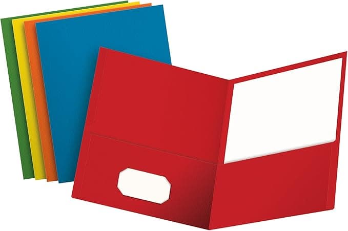 Oxford 2 Pocket Folders, Textured Paper, Assorted Colors (Light Blue, Red, Yellow, Orange, Green), Letter Size, 50 Per Box - Image 1