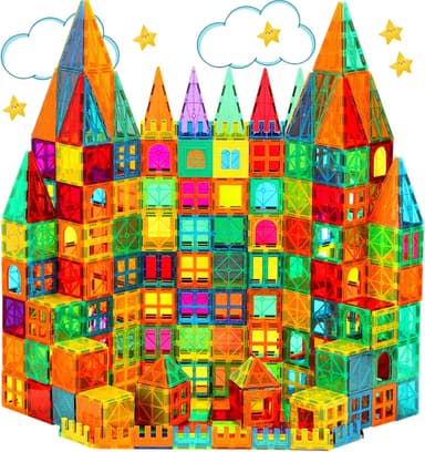 CuteTiger Magnetic Tiles, Magnet Tiles, 100 Pcs Magnetic Building Blocks No Cars, Square Building Castle, Preschool Toys, STEM Stacking Construction Montessori Toys for Kids - Image 2