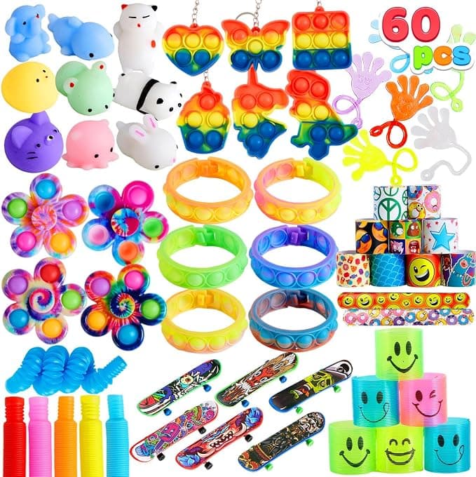 JOYIN 60 Pcs Party Favors for Kids, Fidget Toys Pack, Sensory Toy, Goodie Bags Fillers for Kids Birthday Party, Prizes in Bulk for School, Pinata Stuffers, Classroom Prizes, Treasure Box Toys Autism - Image 1