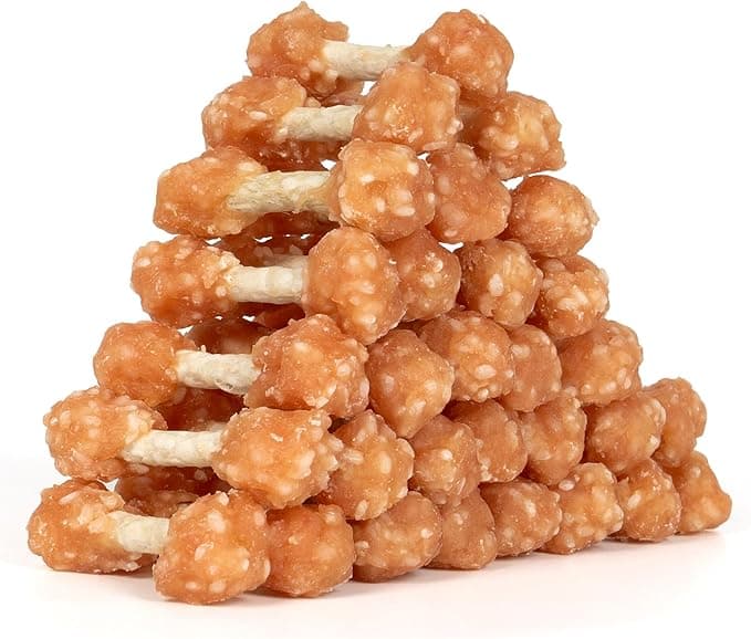 MON2SUN Dog Treats, 16oz Mini Rawhide Chews, Chicken Dumbbells with Rice for Small Dogs & Toy Breed, Crunchy and Healthy (2.5 Inch 30 Count - Image 1