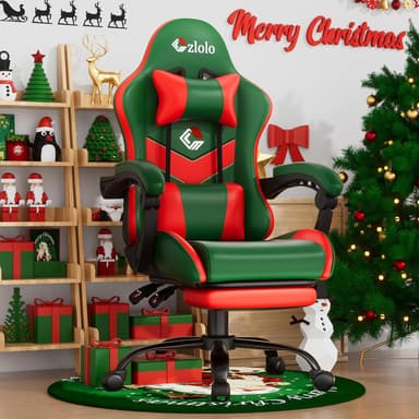 Gaming Chair, Lumbar Support Massage Computer Chair, High Back Gamer Chair, with Footrest and Headrest, Lumbar Pillow, Recline, Wide Seat, Gaming Chairs for Christmas/Birthday Gifts, Green - Image 2