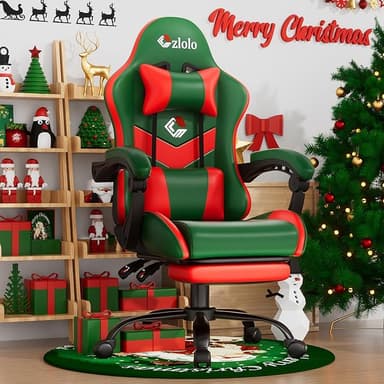 Gaming Chair, Lumbar Support Massage Computer Chair, High Back Gamer Chair, with Footrest and Headrest, Lumbar Pillow, Recline, Wide Seat, Gaming Chairs for Christmas/Birthday Gifts, Green - Image 1