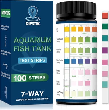 Aquarium Test Strips, 7-Way Freshwater Saltwater Fish Tank Pond Test Kit, 100 Strips, Nitrate, Nitrite, Chlorine, Hardness, Alkalinity, Carbonate, pH - Image 2