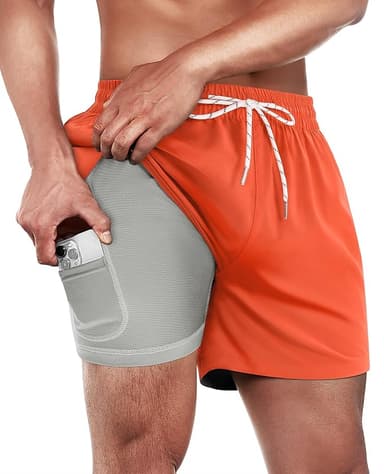 Gleeease 5inch Mens Swim Trunks: 2 in 1 with Compression Liner Pockets Drawstring Stretch Quick Dry Lined Funny Beach Pool - Image 1