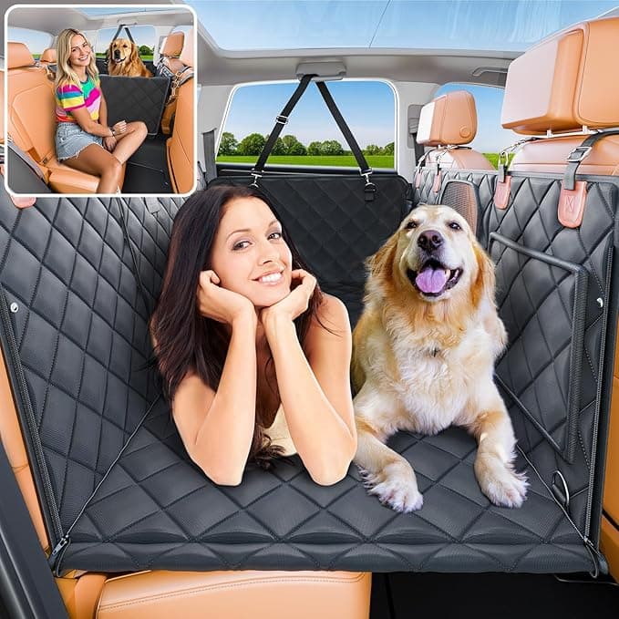 Convertible Back Seat Extender for Dogs, Foldable 400lbs Hard Bottom Dog Car Seat Cover for Back Seat, Waterproof Dog Hammock Bed Backseat Cover for Dogs in Car SUV Truck Pet Seat Cover Black M - Image 1