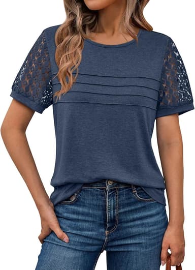 AUTOMET Women's Short Sleeve Shirts Dressy Lace Summer Tops 2025 Spring Trendy Casual T-Shirts Cute Work Outfits Blouses - Image 2