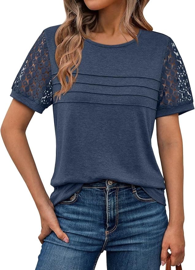 AUTOMET Women's Short Sleeve Shirts Dressy Lace Summer Tops 2025 Spring Trendy Casual T-Shirts Cute Work Outfits Blouses - Image 1