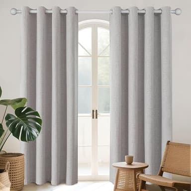 Joydeco 100% Blackout Curtains for Bedroom 84 Inch Long, Linen Black Out Curtains 2 Panels Set With Grommet for Living Room Window, Thermal Insulated Full Light Blocking Drapes Privacy Protection,52"W - Image 1
