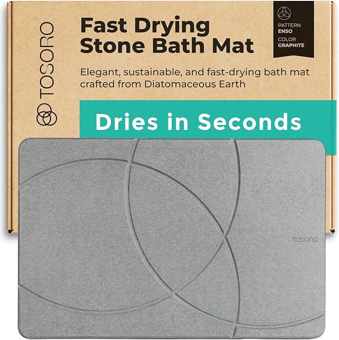 Stone Bath Mat, Diatomaceous Earth Non-Slip Stone Shower Mat - Quick Drying Absorbent Bath Mats for Bathroom - Elegant & Modern Design, Easy to Clean (23.5 x 15) - Graphite - Image 1