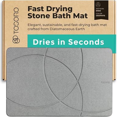 Stone Bath Mat, Diatomaceous Earth Non-Slip Stone Shower Mat - Quick Drying Absorbent Bath Mats for Bathroom - Elegant & Modern Design, Easy to Clean (23.5 x 15) - Graphite - Image 1