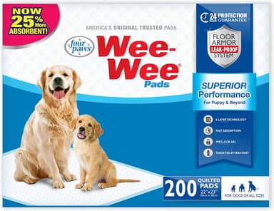 Four Paws Wee-Wee Superior Performance Unscented Pee Pads for Dogs & Puppies, Quilted Leak-Proof Dog Housebreaking Potty Training Floor Protection, 22" x 23", 200 Count - Image 2