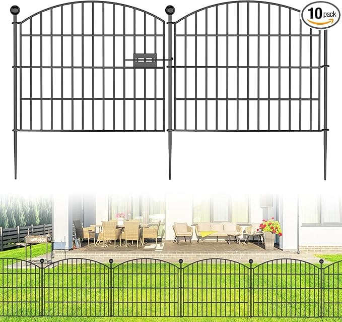 10 Panels No Dig Decorative Garden Fence with Gate - 24 in (H) x 20 ft (L) Dog Rabbits and Pets Fence Outdoor for Yard, Animal Barrier Tall Rustproof Metal Wire Fencing Border for Garden and Patio - Image 1