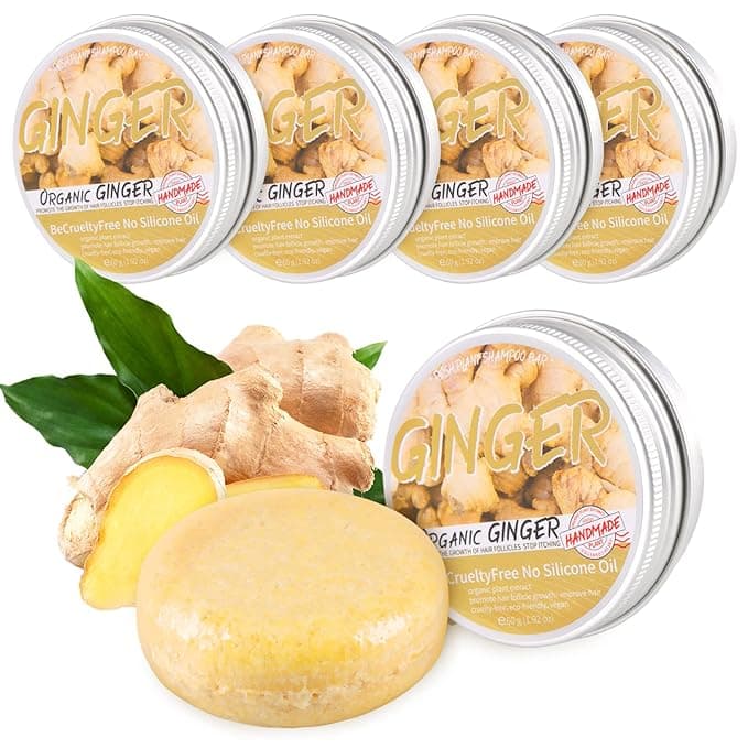Ginger Hair Regrowth Shampoo Bars - Pack of 5, Promotes Hair Growth, Natural Organic Anti-Dandruff and Anti-Itching Ginger Soap - Image 1