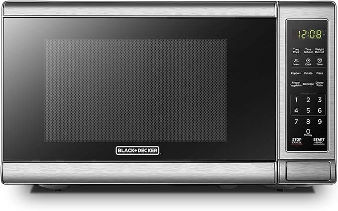 BLACK+DECKER EM720CB7 Digital Microwave Oven with Turntable Push-Button Door, Child Safety Lock, 700W, Stainless Steel, 0.7 Cu.ft - Image 1