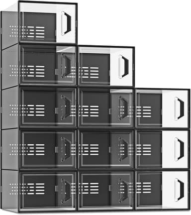 SEE SPRING X-Large Shoe Storage Box Fit Size 11, Clear Plastic Stackable Shoe Organizer for Closet, Space Saving Sneaker Shoe Rack Containers Bins Holders for Entryway, Under Bed, 12 Pack Black - Image 2