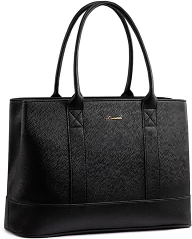 LOVEVOOK Laptop Tote Bag for Women, Pebbled Vegan Leather 15.6" Large Capacity Laptop Bag for Women, Waterproof Plus Room for Laptop & 4x Tumblers, for Office & Gift, Black - Image 2