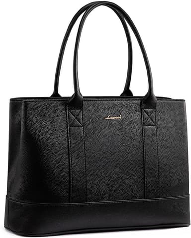 LOVEVOOK Laptop Tote Bag for Women, Pebbled Vegan Leather 15.6" Large Capacity Laptop Bag for Women, Waterproof Plus Room for Laptop & 4x Tumblers, for Office & Gift, Black - Image 1