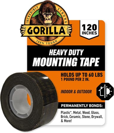 Gorilla Heavy Duty Double Sided Mounting Tape, Black Tape, 1" x 120" (Pack of 1) - Weatherproof for Indoor or Outdoor - Image 2