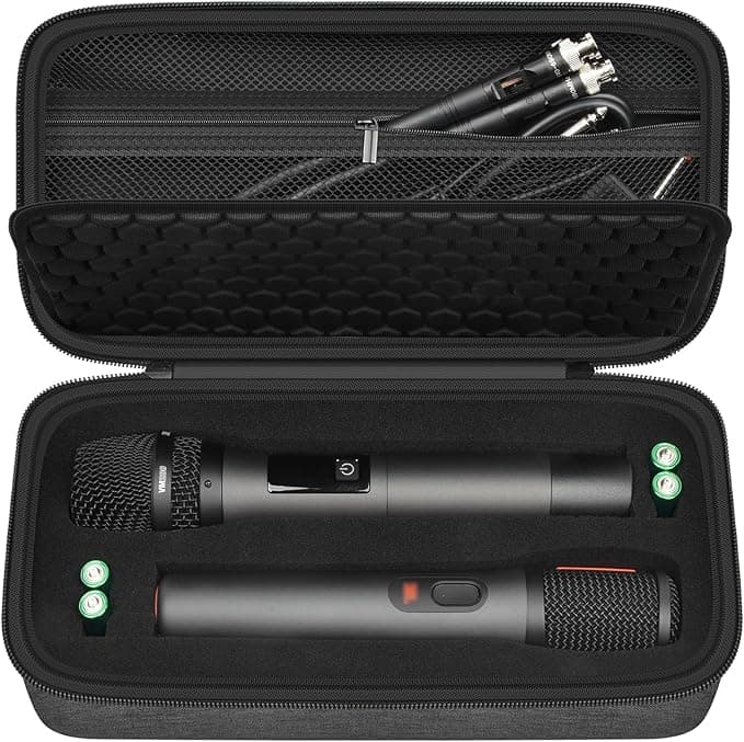 Wireless Microphone Case for JBL Wireless Two Microphone System for JBL Partybox DIY - Sized Mic Case Fits from 8.25-10.5In Handheld Dual Mic, Recivers, Audio Cable, Power Cord-Black(Box Only - Image 1