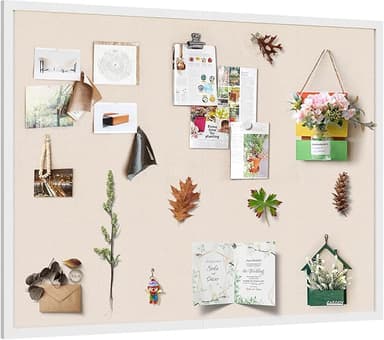 Miratino Large Bulletin Board 48x36 inch with Linen Cork Boards Wall Decor Hanging Pin Wood Framed Display Bulletin Cork Photo Picture Board Light for Room School Office 30-Pushpin White - Image 1