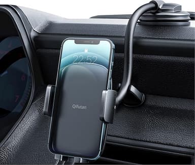 Qifutan Cell Phone Holder for Car Phone Mount Long Arm Dashboard Windshield Car Phone Holder Anti-Shake Stabilizer Phone Car Holder Compatible with All Phone Android Smartphone, Black - Image 1