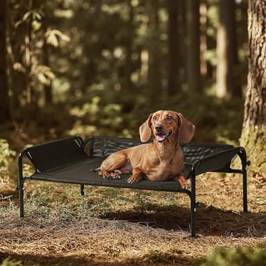 Gardner Pet Elevated Dog Bed for Small Dog, Outdoor Raised Bed Waterproof Portable Cooling Pet Cot Hammock Bed with 3-Sided Guardrail, Breathable Mesh, Black, 35 Inches - Image 1
