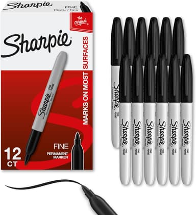 Sharpie Permanent Markers Set, Quick Drying And Fade Resistant Fine Point Marker For Wood, Plastic, Paper, Metal, And More, Drawing, Coloring, And Poster Marker , Black, 12 Count - Image 2
