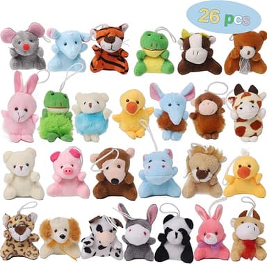 Juegoal 26 Pack Christmas Mini Animal Plush Toy Set, Cute Small Stuffed Animal Keychain Set, Goodie Bag Fillers, Carnival Prizes for Kids, Assortment Kid Valentine Gift Easter Egg Filter Party Favors - Image 1