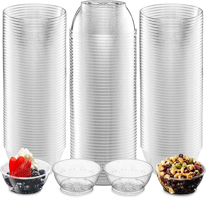JoyServe Clear Mini Plastic Bowls - (Bulk 100 Pack) 6 Oz Disposable Premium Hard Plastic Dessert Bowls for Serving, Weddings, Catering, Parties, Salsa, Home or Event Party Supplies - Image 1