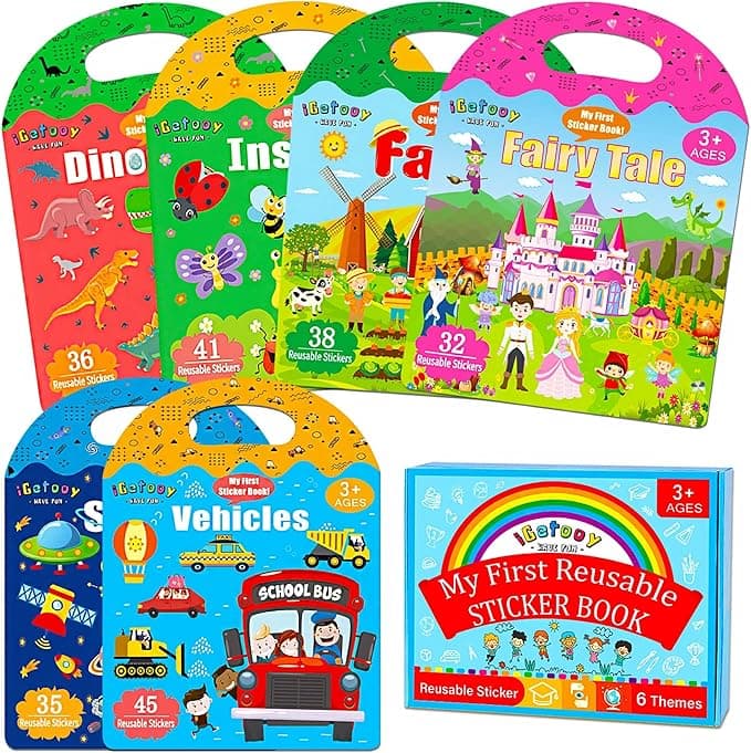 6 Sets Reusable Sticker Books for Toddlers, 227 Pcs Stickers for Kids, Reusable Sticker Book for Toddlers 3+ Years, Toddler Travel Toys for Kids - Image 1