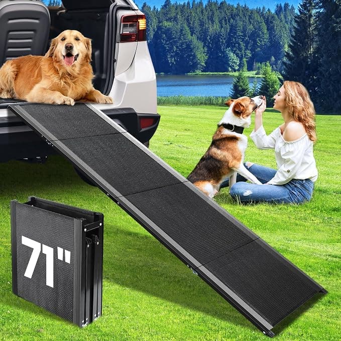 Dog Ramp for Car, 71''x 17'' Extra Long Folding Dog Ramps, Pet Ramp for Large Dogs with Non-Slip Rug Surface, Portable Dog Steps Up to 200LBS, Outdoor Dog Ramp for Car, SUV, Truck - Image 1