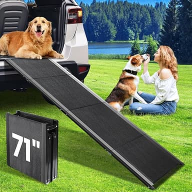 Dog Ramp for Car, 71''x 17'' Extra Long Folding Dog Ramps, Pet Ramp for Large Dogs with Non-Slip Rug Surface, Portable Dog Steps Up to 200LBS, Outdoor Dog Ramp for Car, SUV, Truck - Image 1