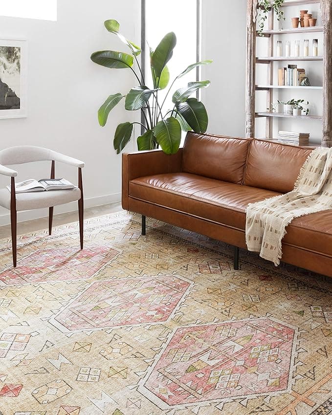 Loloi Skye Collection SKY-04 Gold/Blush 7'-6" x 9'-6" Area Rug - Image 1